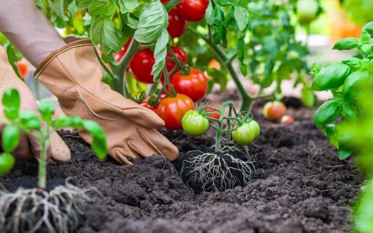 Tomaten im Gemüsegarten: Basilikum am Fuß pflanzen, um Schädlinge zu begrenzen und den Geschmack zu verbessern